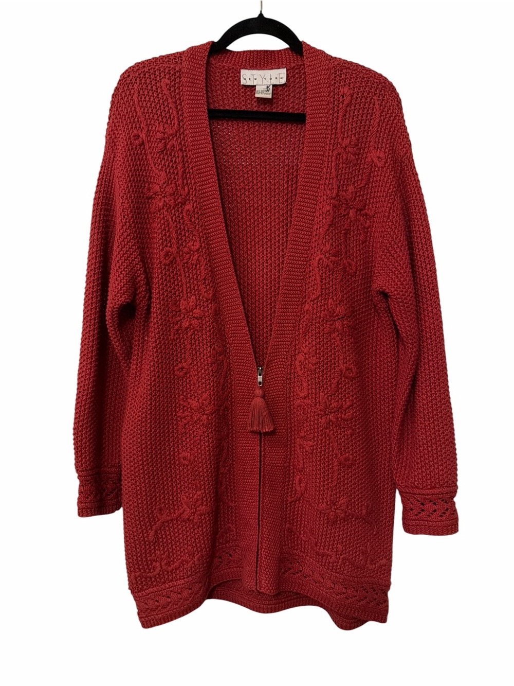 Vintage 90s Style New York Floral Embroidered Ramie Cotton Zip Cardigan Size M